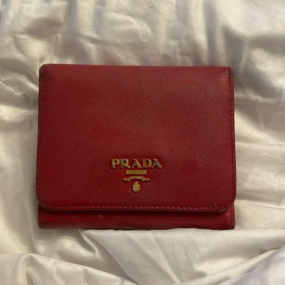 Prada Small Tri-Fold Wallet in Peonia Red - Picture 1 of 10